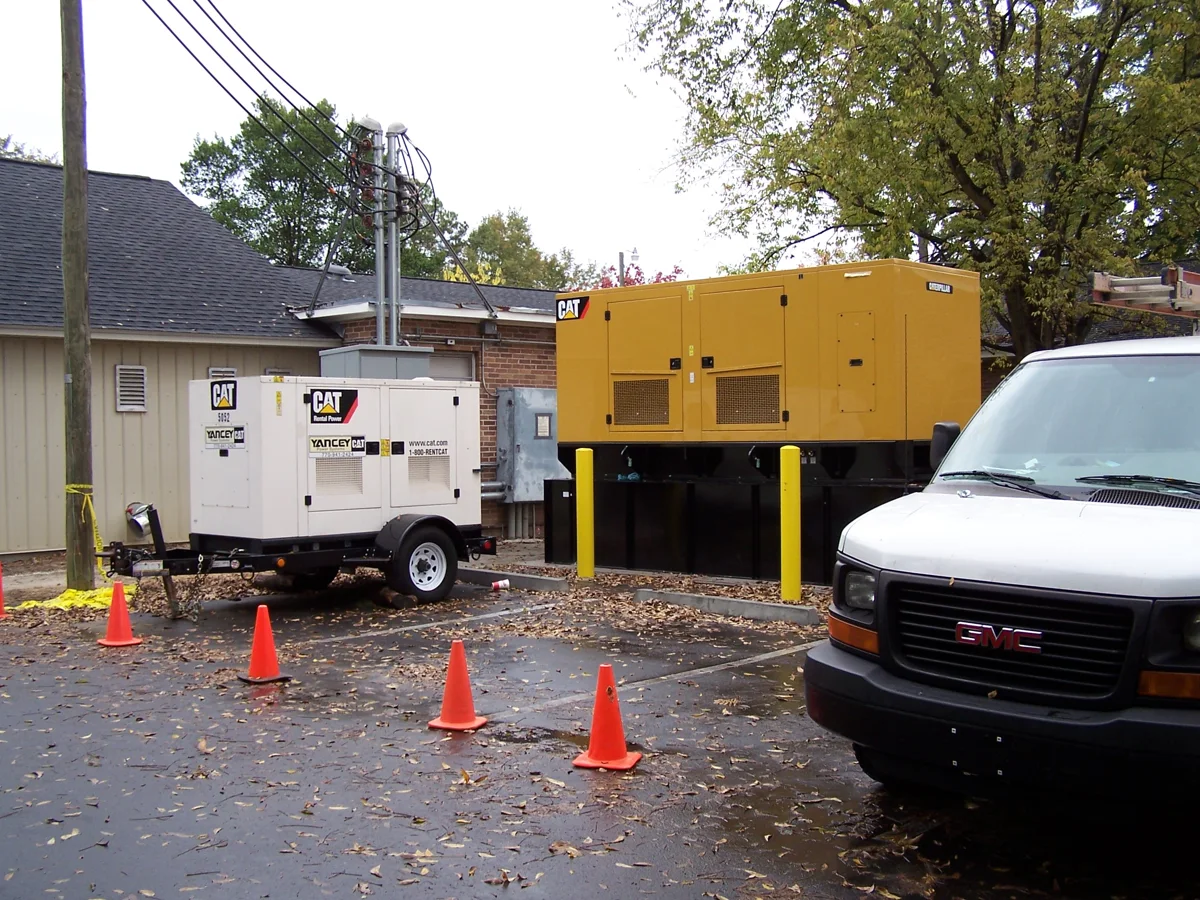 Stationary and portable industrial diesel generators; representative stock photograph
